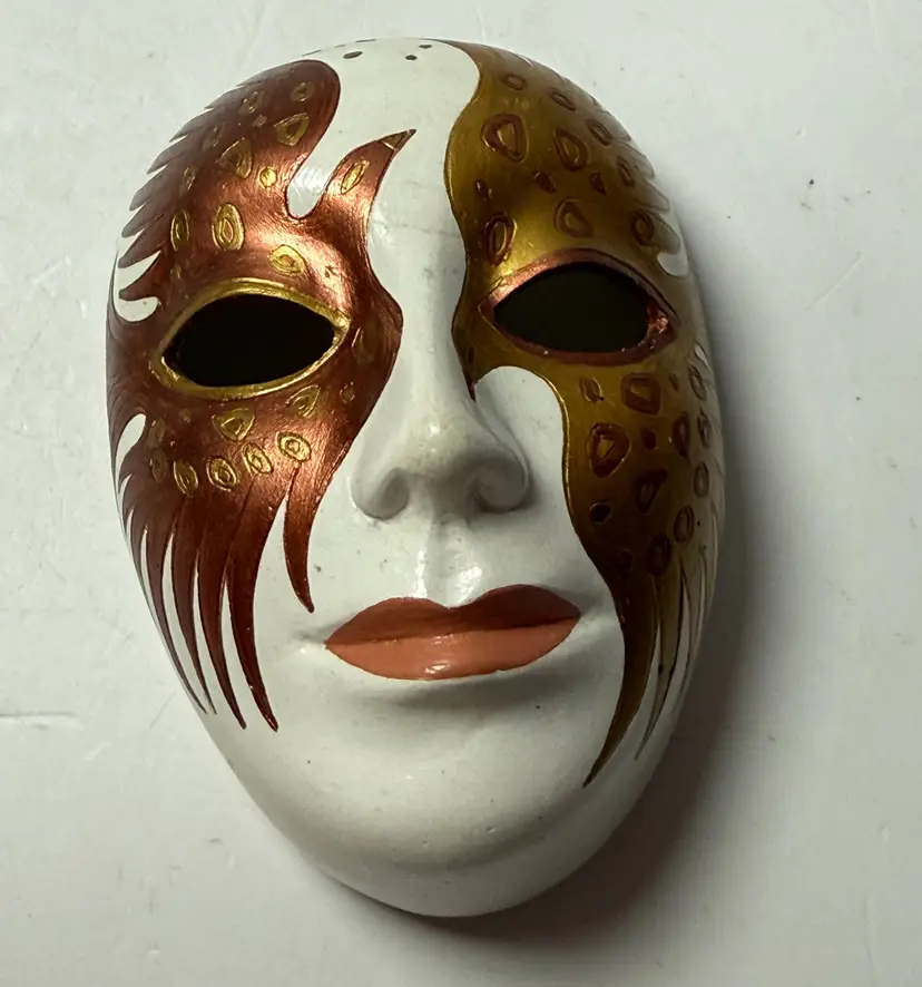 Vintage Russian St Petersburg Small Hand Painted Ceramic Mask Birds Wings Signed