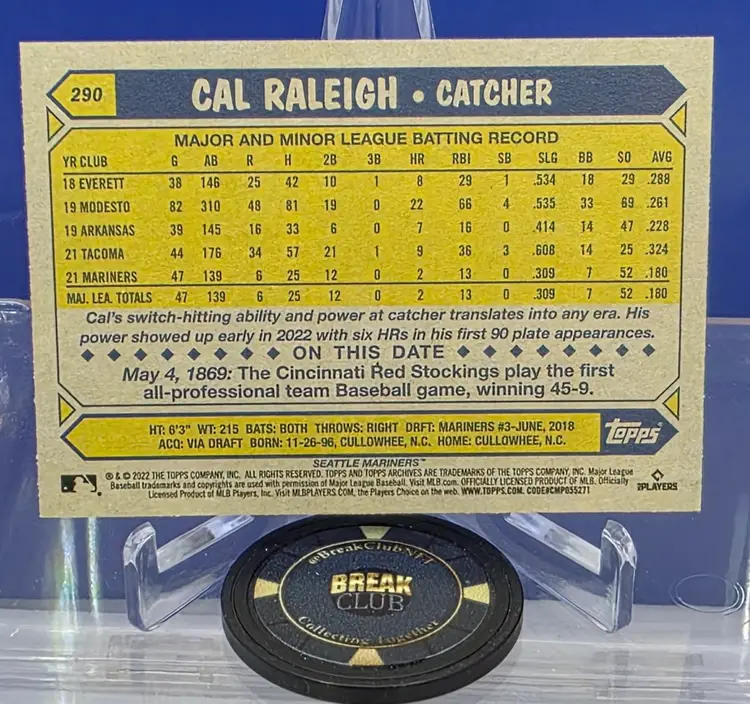Cal Raleigh 2022 Topps Archives Rookie RC #290 Seattle Mariners