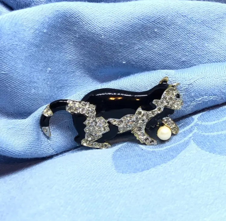 D'Orlan Cat Brooch with Swarovski Crystals