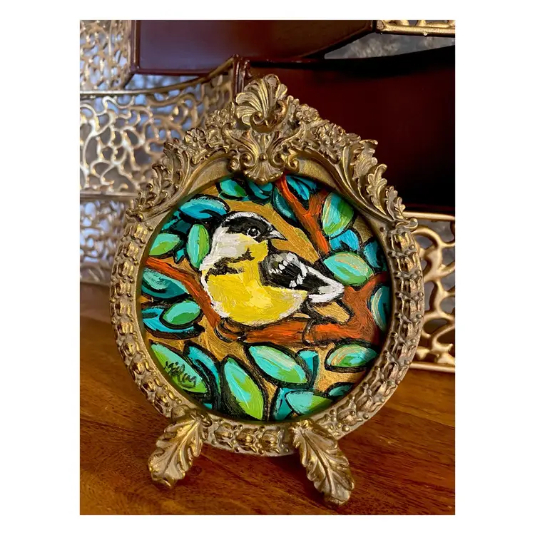 Peaceful Feeling 
New Original Bird Painting
On 4” Round Watercolor Paper 
In New 4.5” Anthropologie Frame 
With Glass
Acrylic Bird Art