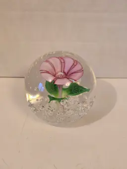 Pink Flower Art Glass Paperweight