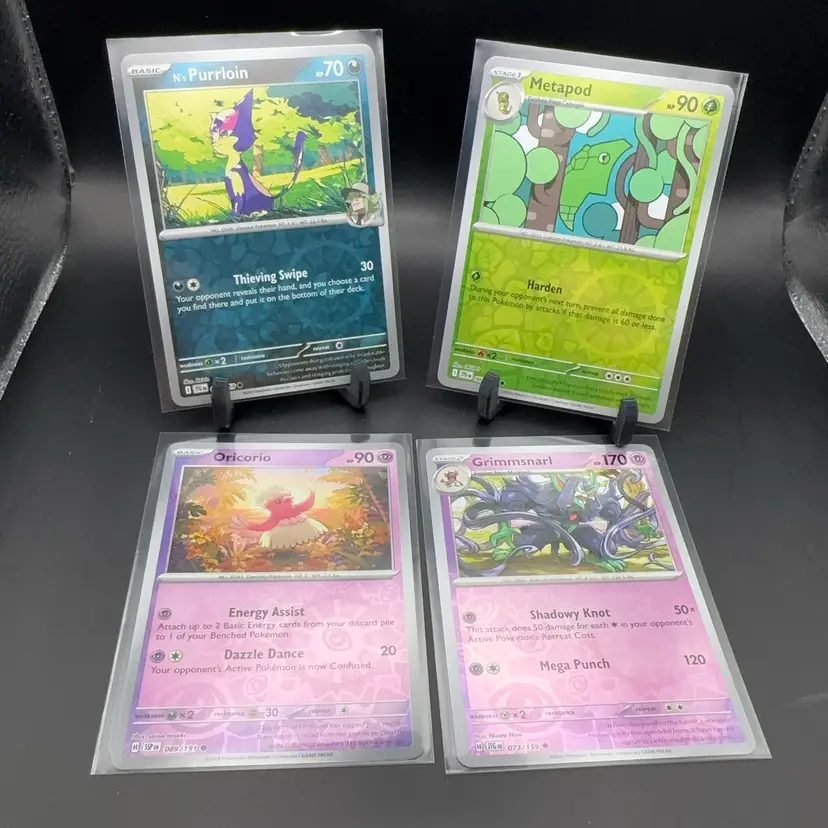 Pokémon Reverse Holo Lot N’s Purrloin, Metapod, Oricorio, Grimmsnarl
