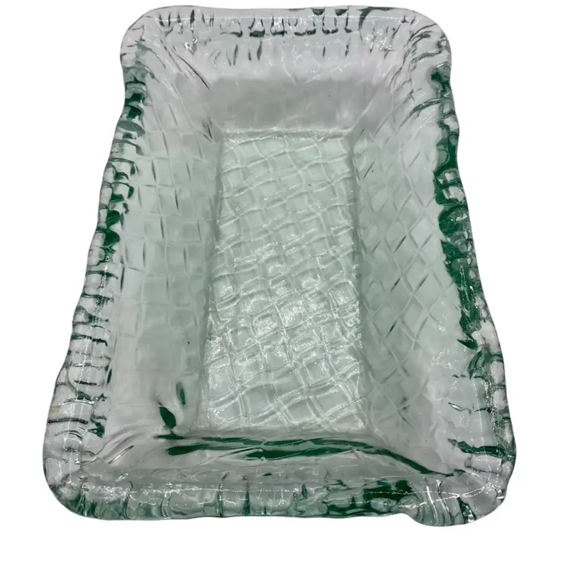Recycled Sea Foam Green Art Glass Dish, Rectangular, Latticework Pattern, 8"x5"