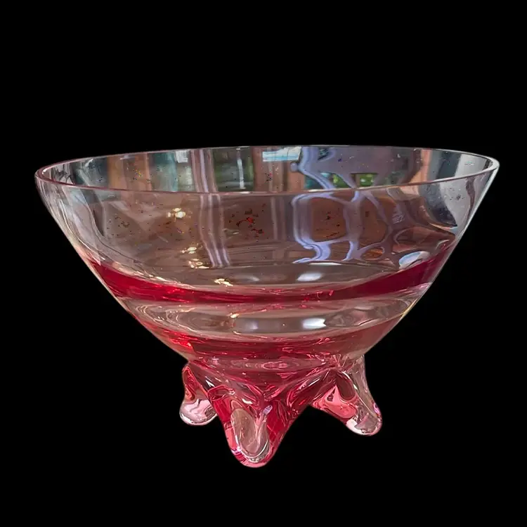 #01 - 1950's Tiffin Wisteria Swedish Optic Footed Bowl Rose Pink.5" tall 7.5" across