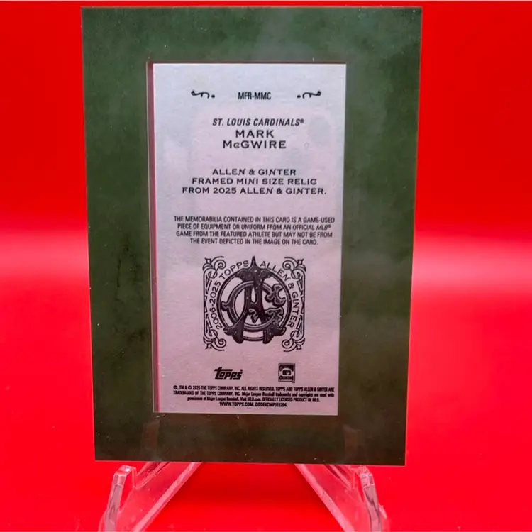 Mark McGwire 2025 Topps Allen & Ginter Mini Framed Relic St. Louis Cardinals