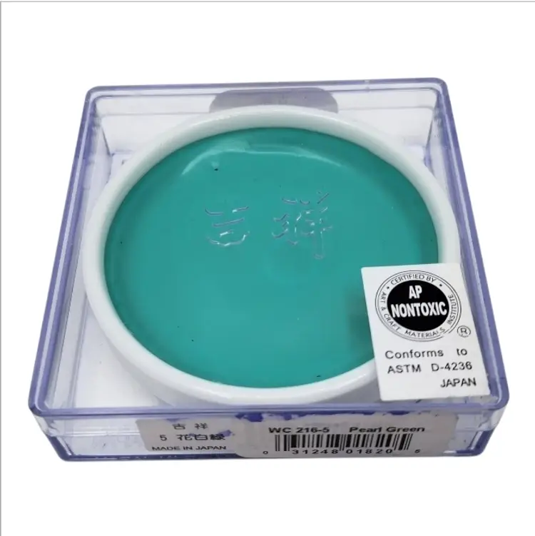 Sumi-E Japanese Watercolor in Porcelain Dish Pearl Green for Painting Art