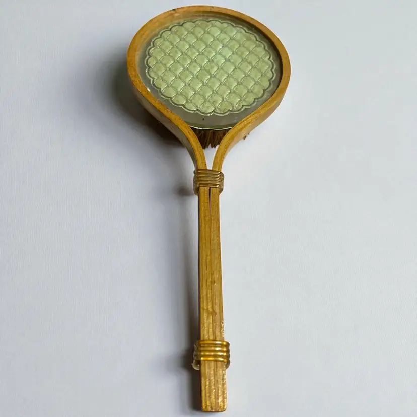 Vintage Bamboo And Mirror Round Vanity Hair brush Boars Hair? 9" X 3.5"