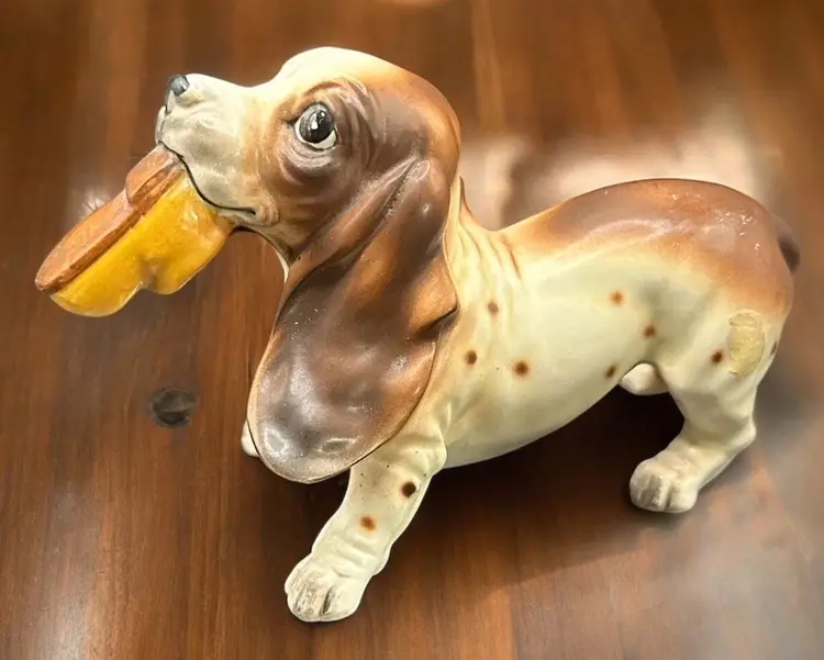 Vintage Josef Originals Basset Hound Dog Puppy with Shoe in Mouth - 1950s