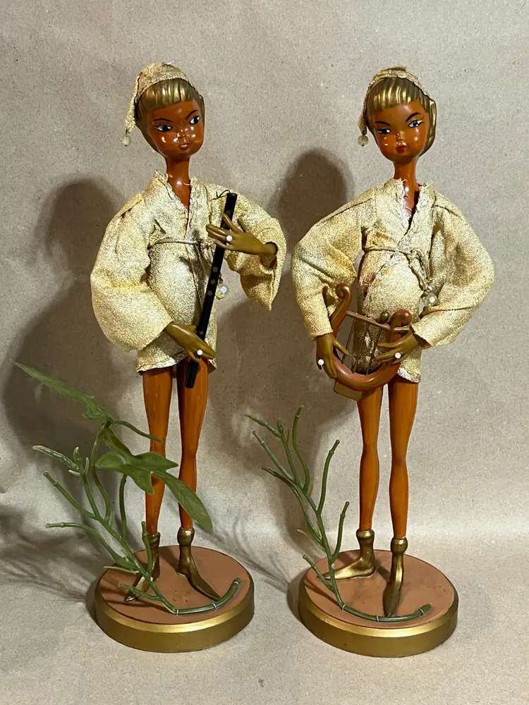 RARE Pair of Vintage Tilso Pixie Elves musicians Standing 17”