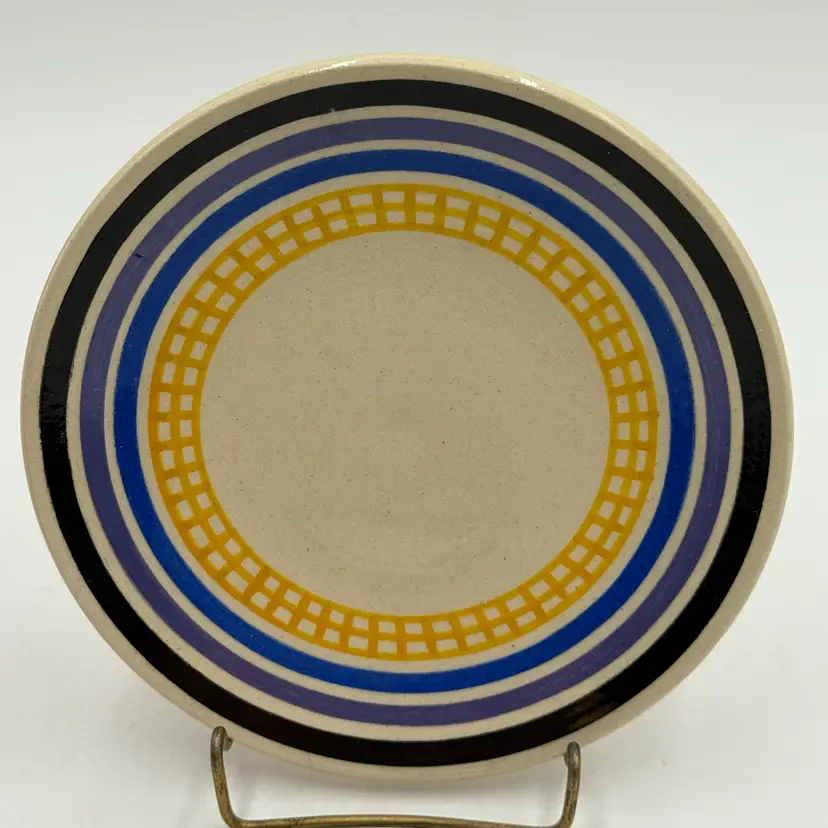 Paul Fouillen Quimper France Vintage Small 6” Dessert Plate Art Deco Geometric Signed