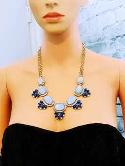 LYDELL NYC GLASS MOONSTONE & LAPIS LAZULI BRASS PLATED STAINLESS STEEL NECKLACE