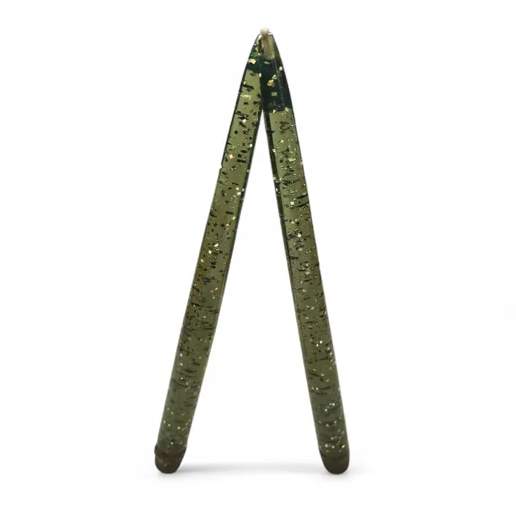 Lucite Candlesticks Acrylic 11¼”T Green Taper with Flecks & Bubbles set 2 Vintage