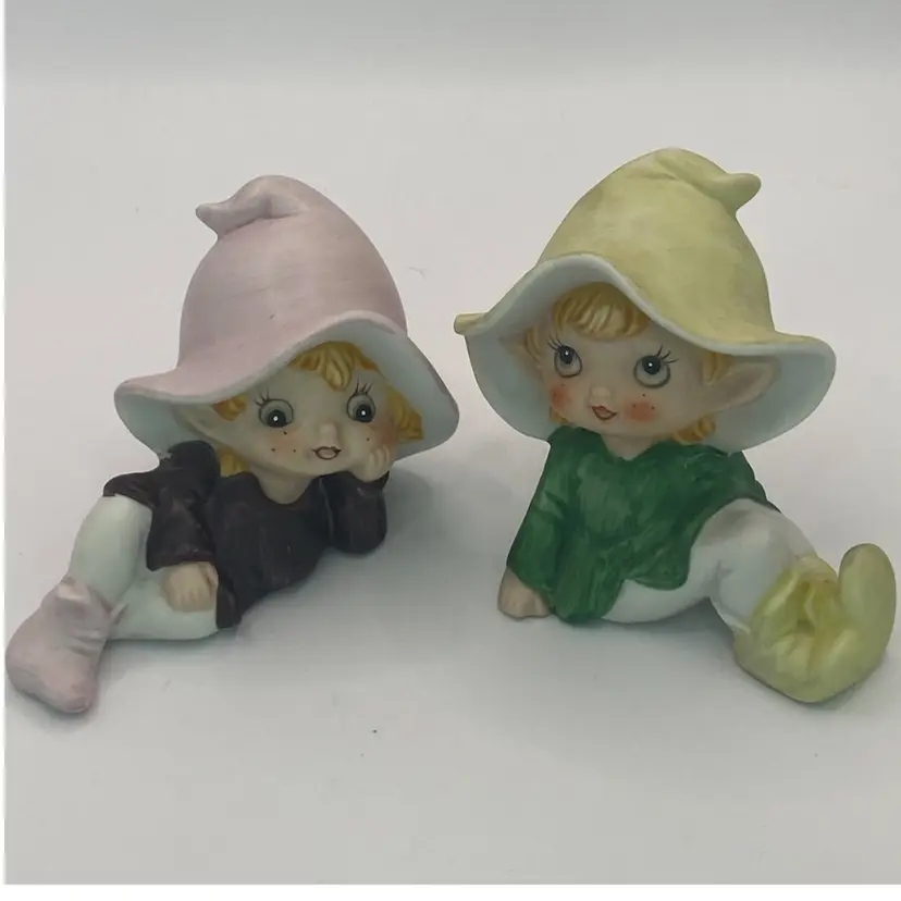 Vintage Pair Of 3” Homco Pixie Elf Figurines