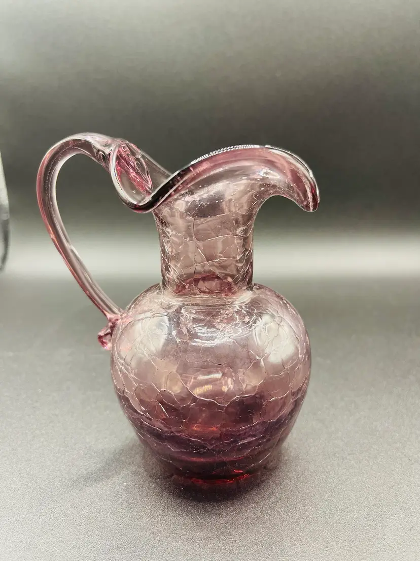 Vintage, Handblown, Purple Crackle Glass Pitcher