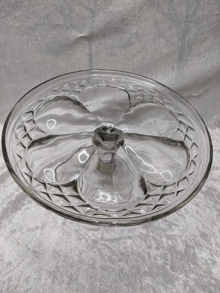 Early American Pressed Glass Pedestal Cake dish Plate Federal EAPG  by  Martinsville Glass Clear Heavy Flower Diamond pattern Gift Elegant Holiday
