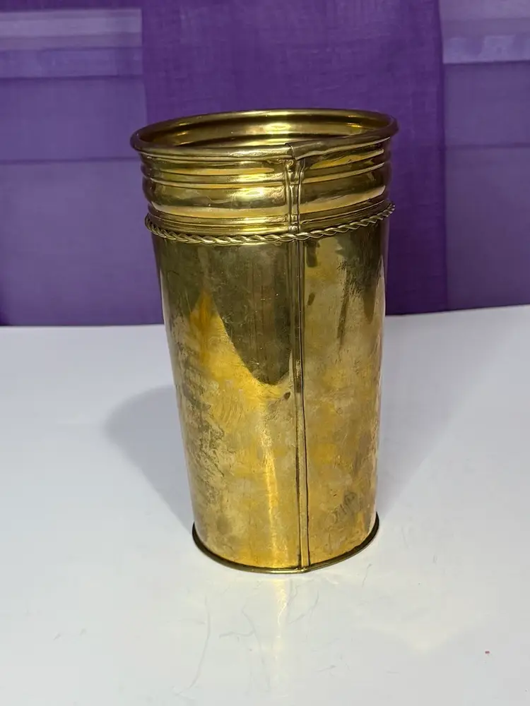 Vintage Solid Brass Hammered Rope & Tassel Planter/vase