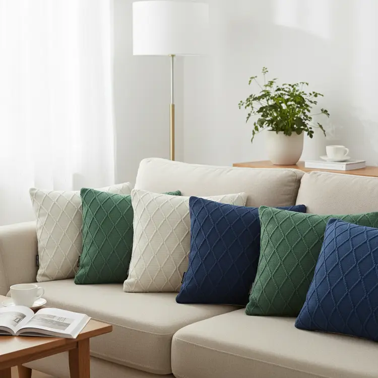 SOGA 6PC Forest Green, Navy Blue & Cream Cable Knit Diamond Pillow Cover 45cm Set