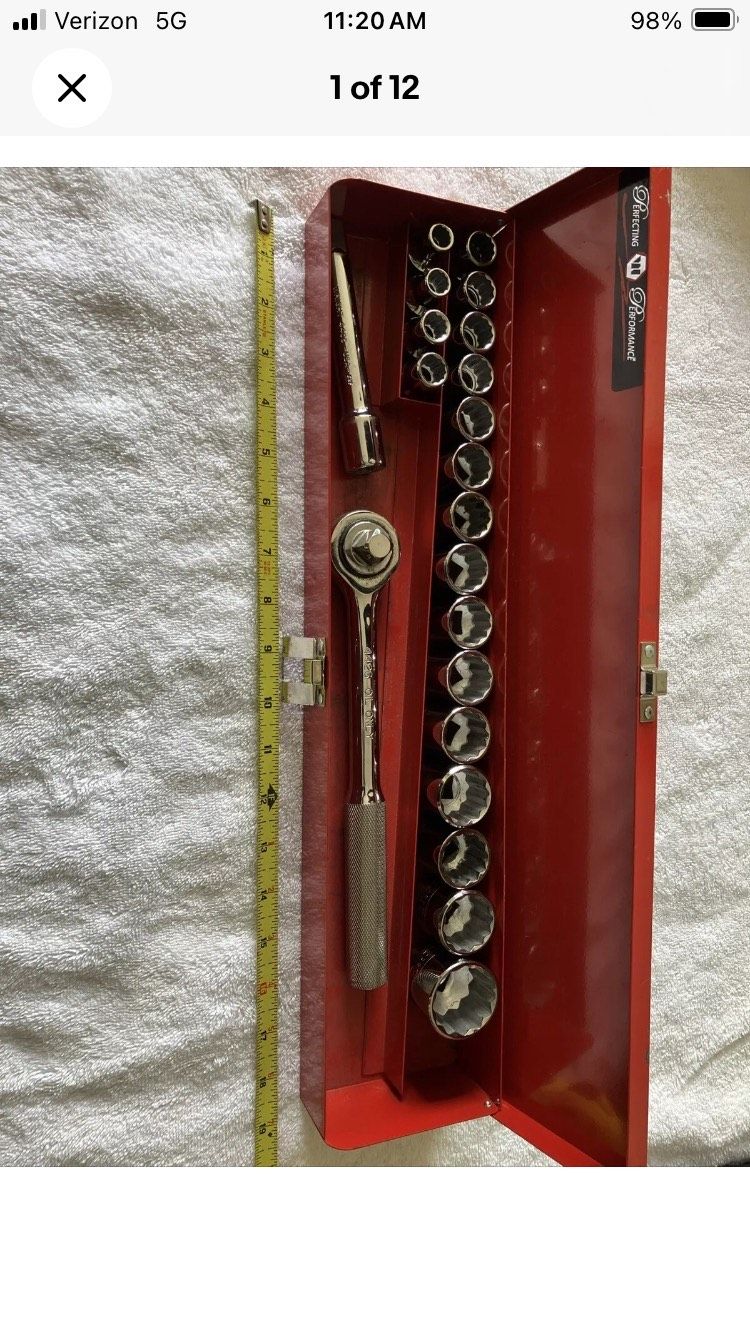 Wright 1/2” 12 Point Socket Set, Ratchet And Metal Box