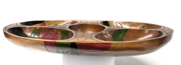 Gorgeous Handpainted Wood Oval Snack Dish