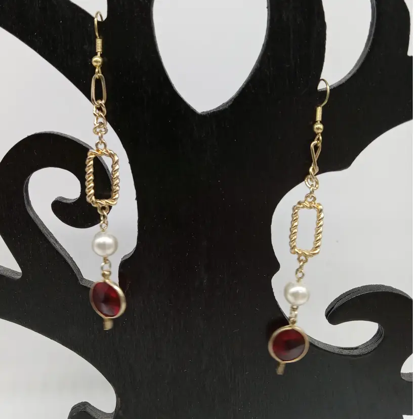 Red And Gold Dangle Earrings