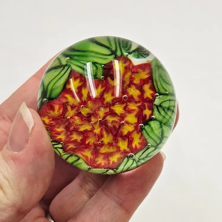 Miniature Red & Yellow Star Flower Glass Paperweight
