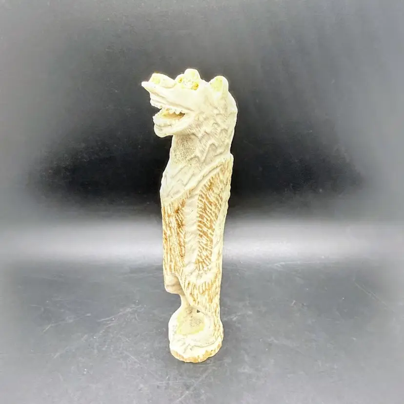 Vintage Hand Carved Antler Bear Figurine Fetish Statue Signed 7.25"