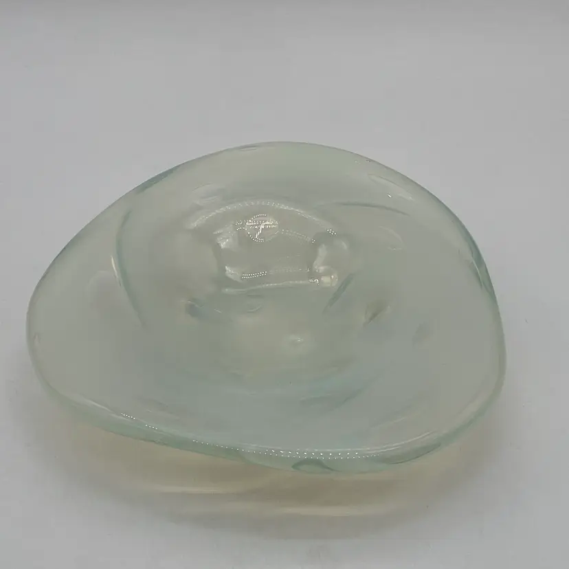 Vintage White Opalescent Dot Tri Art Glass Bowl