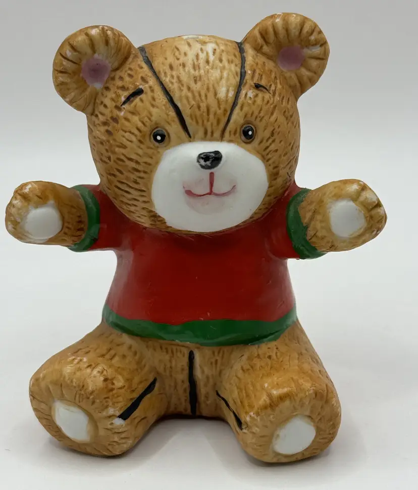 Vintage Ceramic Teddy Bear Figurine, Christmas Holiday Adorable Home Decor Accent, By Enesco, Made In Taiwan