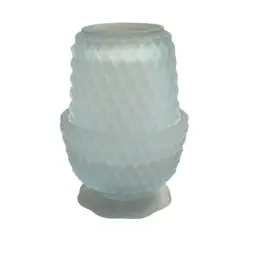 Vintage 2-piece Indiana Glass Blue Satin Frost Diamond Point Fairy Lamp Candle Holder 5 1/2” X 3 1/2”