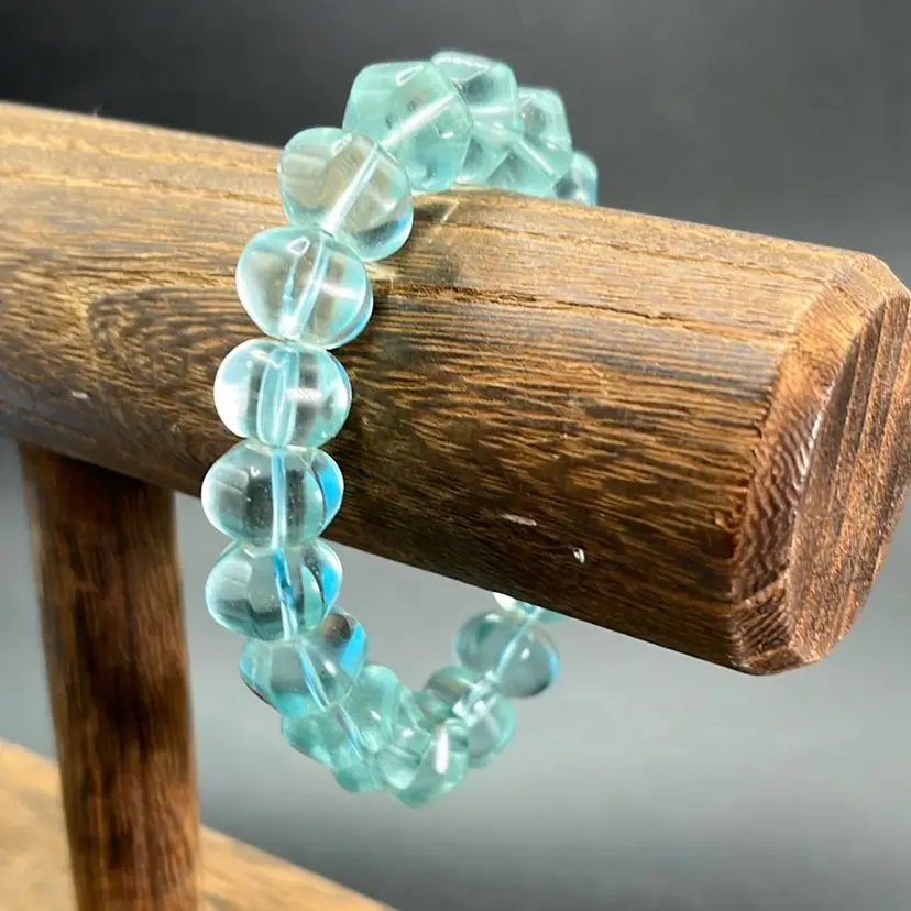 Aqua Blue Glass Bead Stretch Bracelet