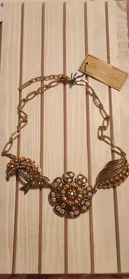 Allison Reed Vintage-Inspired Statement Necklace - Gold Tone with AB Crystal Accents