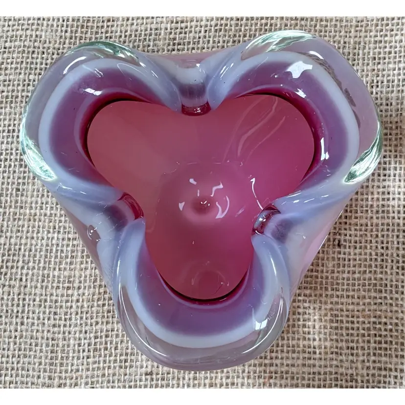 Vintage Pink Opaline Cased Glass Ashtray Trinket Dish Bowl Mid Century Modern