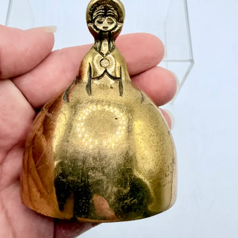 Rare MCM Solid Brass Bell Young Lady Handmaiden Minimalistic Geometric Design