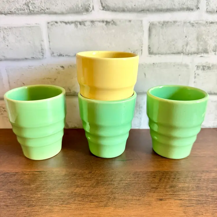 Set of 4 Gladding Mcbean Franciscan El Patio Ceramic Tumblers Turquoise & Yellow Pottery Cups