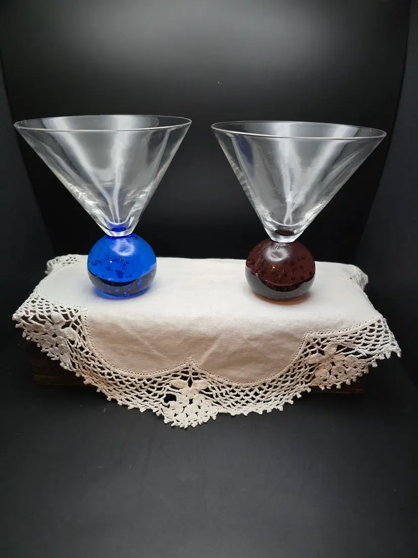 Set of Vintage Bubble Ball Martini Glasses