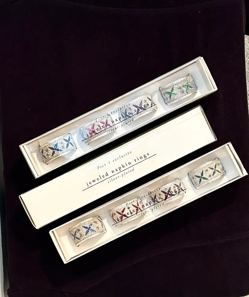 Pier 1 Vintage Napkin Rings Silver Plate Bohemian Jeweled Napkin Rings 3 Boxes