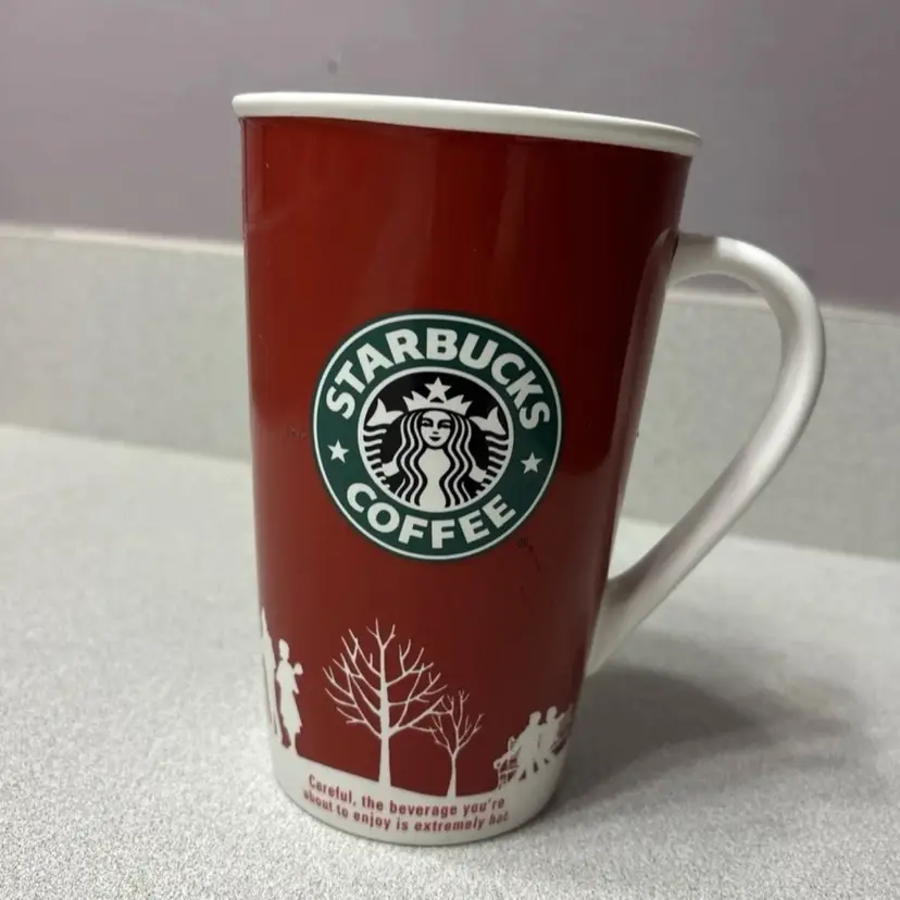 Starbucks 2006 Holiday Tall Red & White Latte 16 oz Mermaid Logo Mint