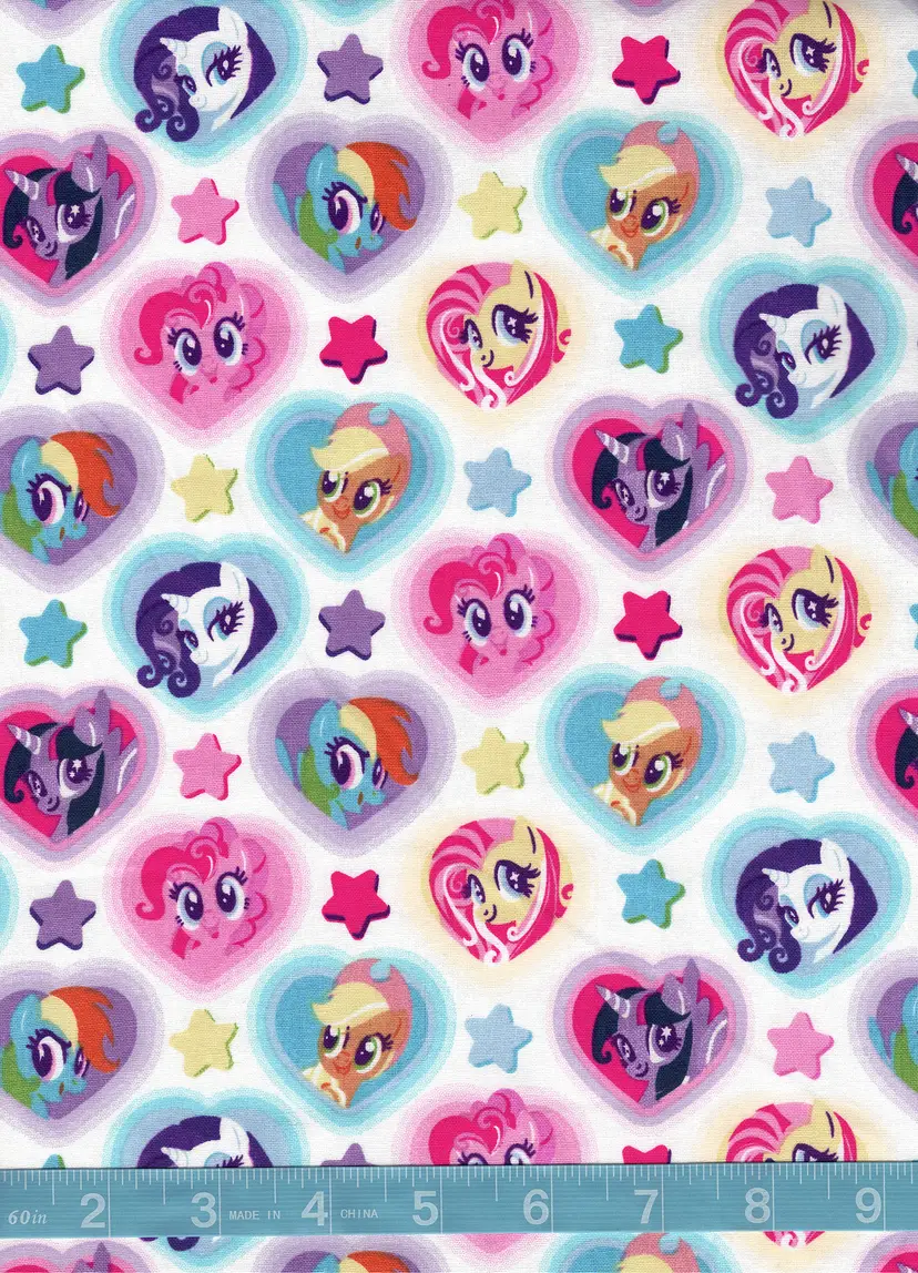 Hasbro My Little Pony Heart Toss on White Quilt Cotton Fabric by the Yard – Colorful Pony Character Fabric – Licensed Cotton Fabric for Quilts, Crafts & Kids Sewing Projects