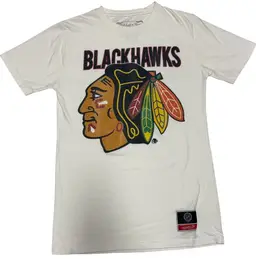 Vintage Chicago Blackhawks Logo NHL Graphics Print T-Shirt Mitchell & Ness - S