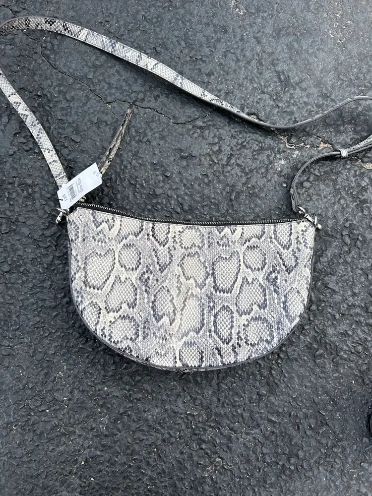 J. Jill Snake Animal Print Leather Crossbody Hobo Bag Purse Black Cream