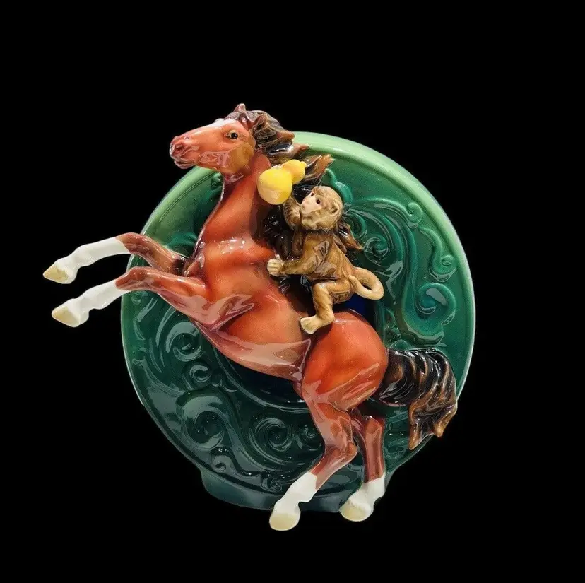 Rare Franz Porcelain Horse Figurine Monkey Riding Hand Painted COA Box
