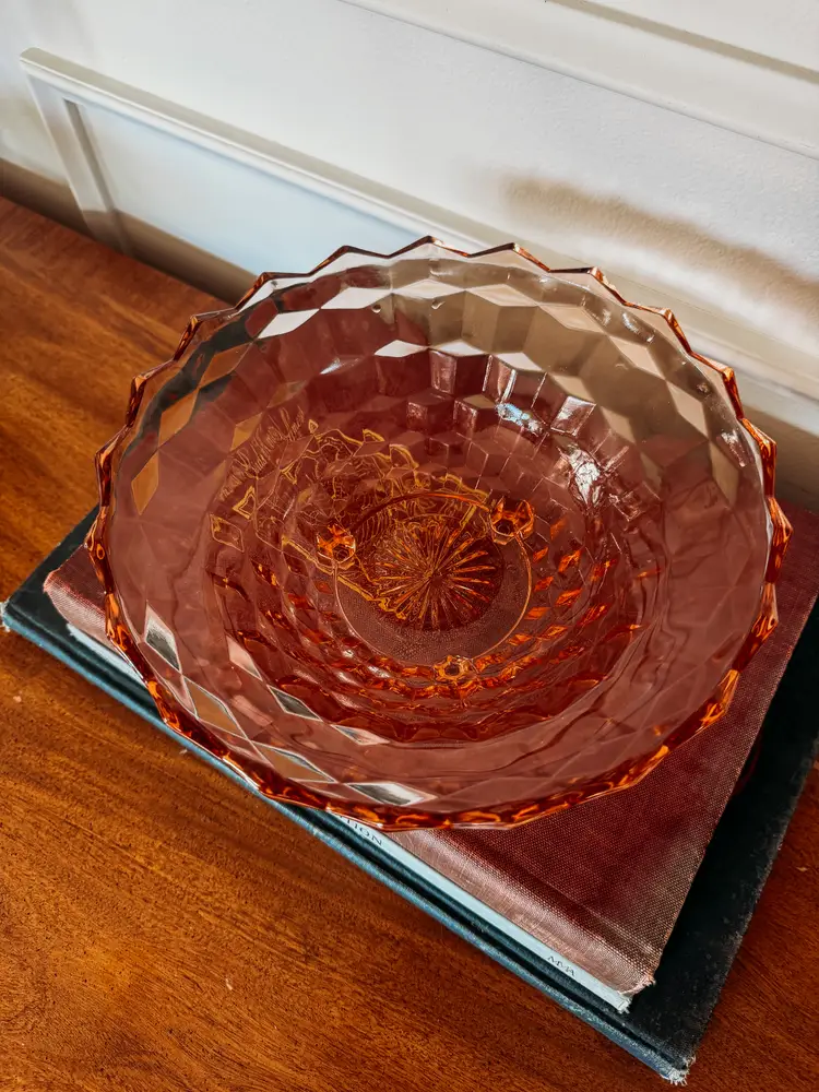 Jeannette Pink Cube Depression Glass Bowl.