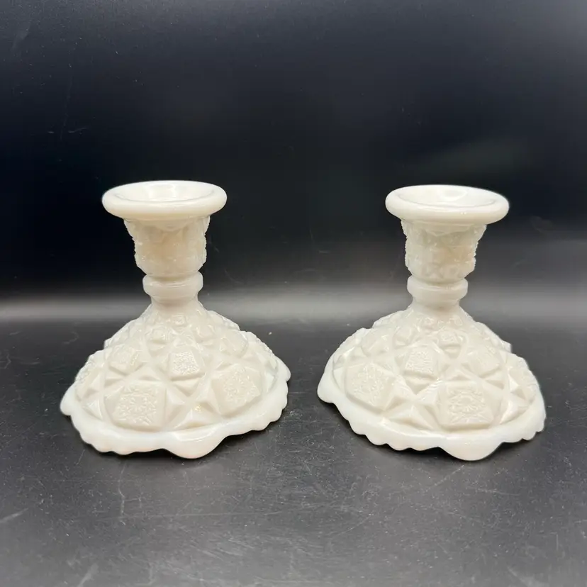 Vintage Westmoreland Glass  "Old Quilt" Candlesticks