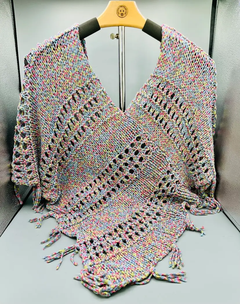 Made By Me Hand Knit Boho Cotton Poncho