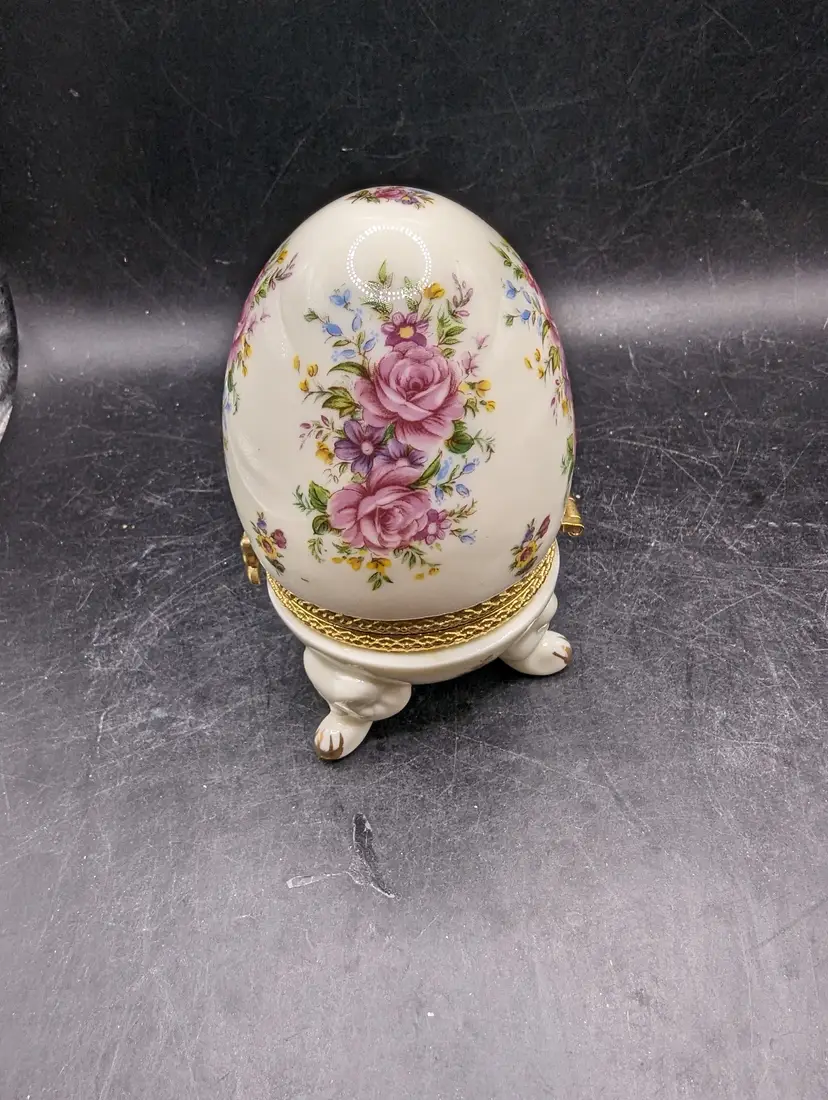 Formalities by Baum Bros Floral Egg Shaped Trinket Box Footed