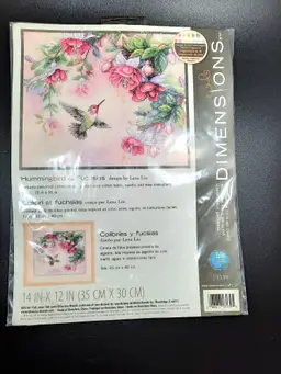 Vintage 2006 Dimensions Counted Cross Stitch Hummingbird And Flowers Kit 14 X 11 Size