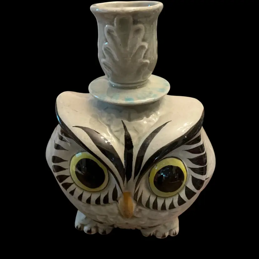 Vintage Mexican Tonala Pottery Owl Candlestick Holder HP By Noe Suro 5.5” x 4”