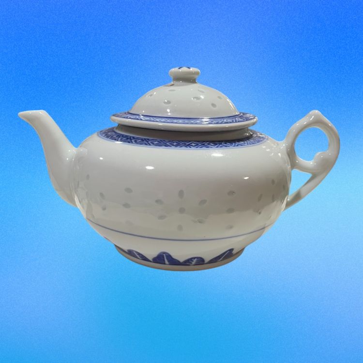 11. Vintage Chinese Rice Grain Blue White Porcelain Tea Pot