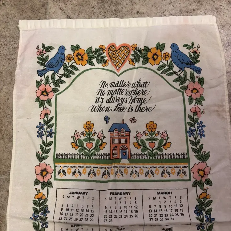 Graphic  Calendar Towel 1994 Inspirational Bluebirds N Flowers