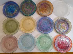 1970-81 Imperial Lenox 12 Days Of Christmas Carnival Glass Plates Complete Set
